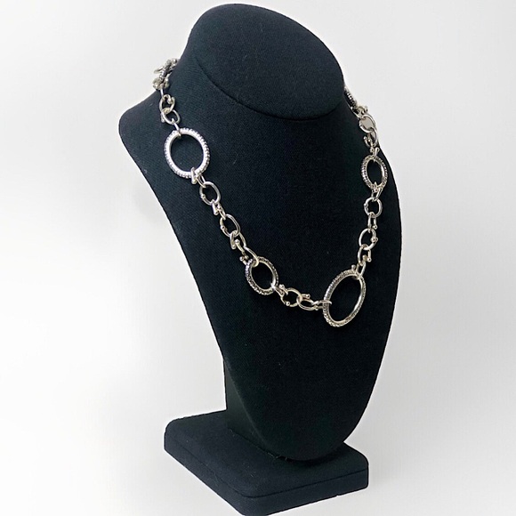 MICHAEL DAWKINS Sterling Silver Caviar Starry Night Link Toggle Necklace 18” - Picture 3 of 10